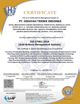 Sertifikat ISO 37001:2016